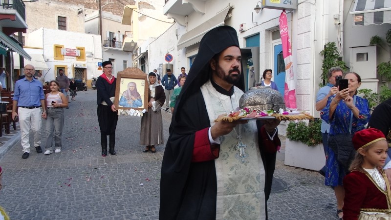 Μητρόπολη Λέρου Υποδοχή της Τιμίας Κάρας της Οσίας Γαβριηλίας Παπαγιάννη στον Πλάτανο της Λέρου
