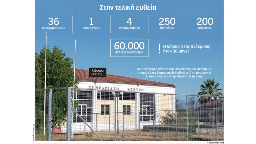Δίκη για τα Τέμπη: Τριάντα έξι κατηγορούμενοι, 250 δικηγόροι, 600 τ.μ. αίθουσα