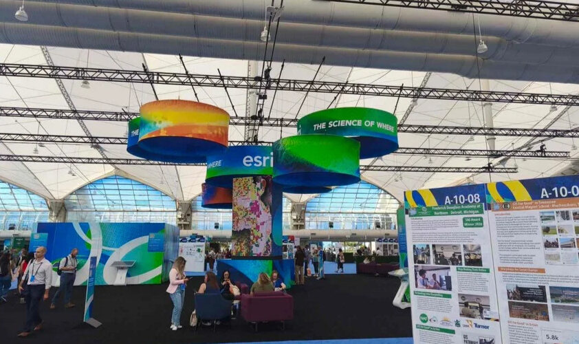 Στελέχη του ΚΟΑΠ στο Esri User Conference 2026 στο Σαν Ντιέγκο κατά τη διάρκεια παρουσιάσεων για GIS και Τεχνητή Νοημοσύνη.